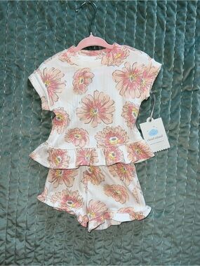 Floral Peplum Top & Shorts Set - Pink Floral